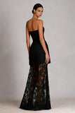 Black Lace Sheath Strapless Long Prom Dress