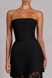 Black Lace Sheath Strapless Long Prom Dress