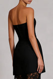 Black Lace Sheath Strapless Long Prom Dress