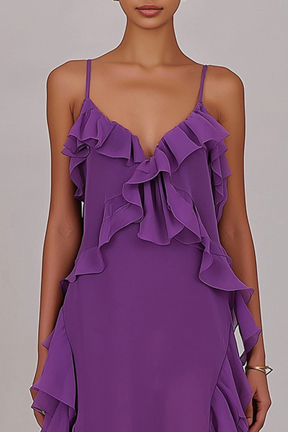Zapakasa Women Plum Ruffled Long Prom Dress with Slit Sheath Chiffon