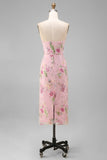 Sparkly Pink Floral Strapless Mermaid Ankle Length Prom Dress