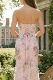 Sparkly Pink Floral Sweetheart Mermaid Long Prom Dress with Slit
