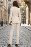 Ivory 2 Piece Peak Lapel Satin Single Breasted Slim Fit Business Suits