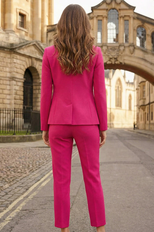 2 Piece Fuchsia Slim Fit Long Sleeves Business Suits