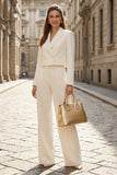 Ivory 2 Piece Double Breasted Satin Wide Leg Business Suits