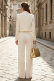 Ivory 2 Piece Double Breasted Satin Wide Leg Business Suits