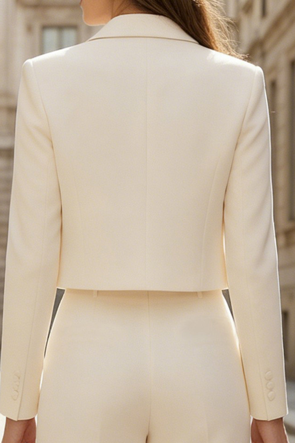 Ivory 2 Piece Double Breasted Satin Wide Leg Business Suits