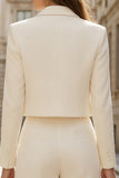 Ivory 2 Piece Double Breasted Satin Wide Leg Business Suits