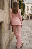 2 Piece Pink Double Breasted Wide Leg Peak Lapel Business Suits with Sleeves