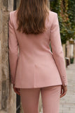 2 Piece Pink Double Breasted Wide Leg Peak Lapel Business Suits with Sleeves