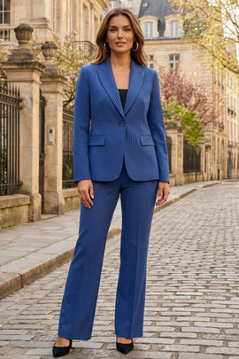 2 Piece Royal Blue Striped Single Breasted Peak Lapel Business Suits