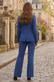 2 Piece Royal Blue Striped Single Breasted Peak Lapel Business Suits