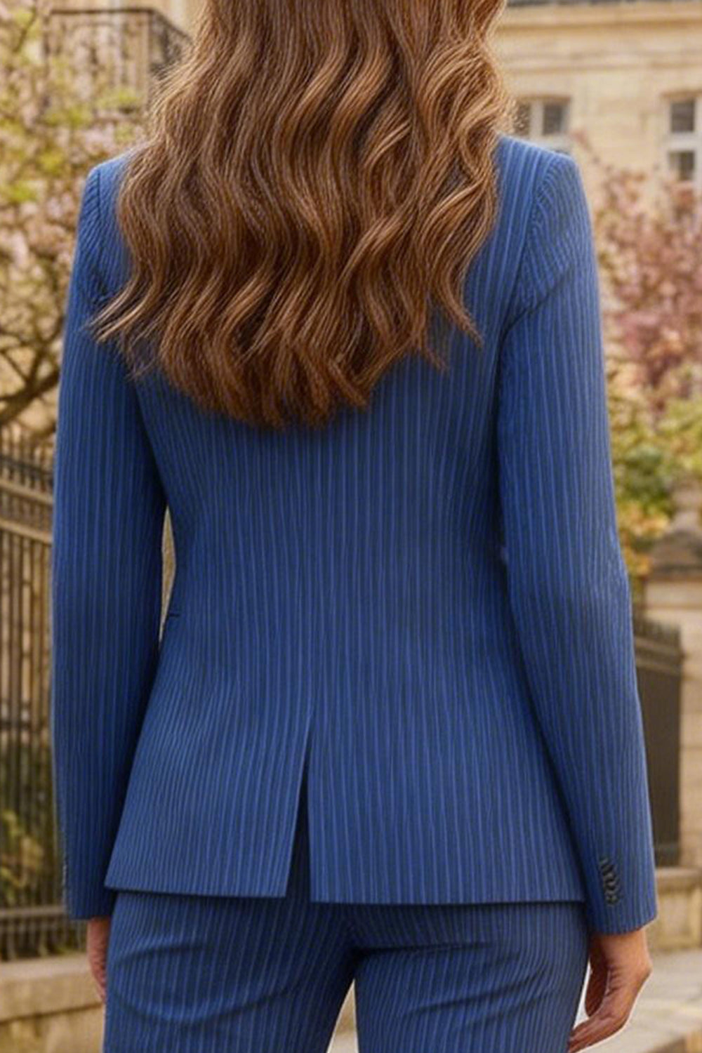 2 Piece Royal Blue Striped Single Breasted Peak Lapel Business Suits