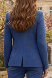 2 Piece Royal Blue Striped Single Breasted Peak Lapel Business Suits