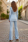 2 Piece Sky Blue Peak Lapel Single Breasted Satin Business Suits