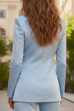 2 Piece Sky Blue Peak Lapel Single Breasted Satin Business Suits