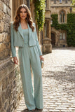 2 Piece Mint Green Single Breasted Satin Wide Leg Business Suits