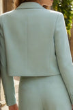 2 Piece Mint Green Single Breasted Satin Wide Leg Business Suits