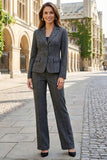 Dark Grey 2 Piece Striped Notched Lapel Single Breasted Business Suits