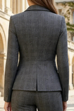 Dark Grey 2 Piece Striped Notched Lapel Single Breasted Business Suits