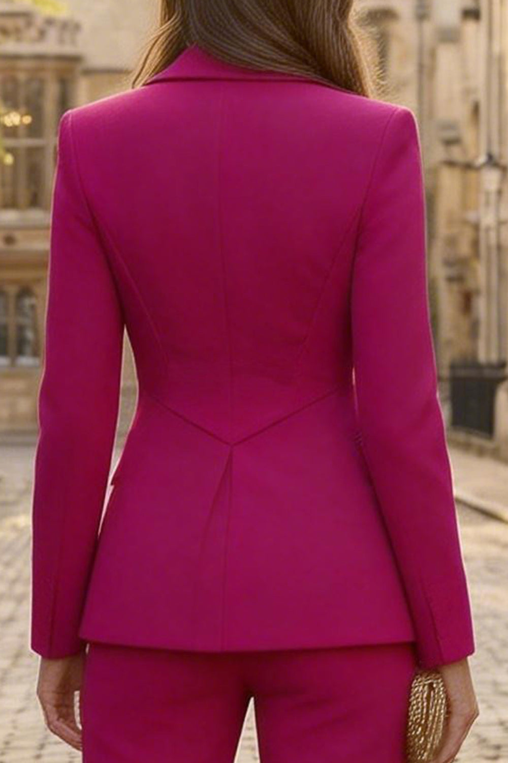 2 Piece Fuchsia Long Sleeves Single Breasted Solid Business Suits