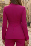 2 Piece Fuchsia Long Sleeves Single Breasted Solid Business Suits
