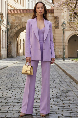 2 Piece Lilac Wide Leg  Single Breasted Peak Lapel Business Suits