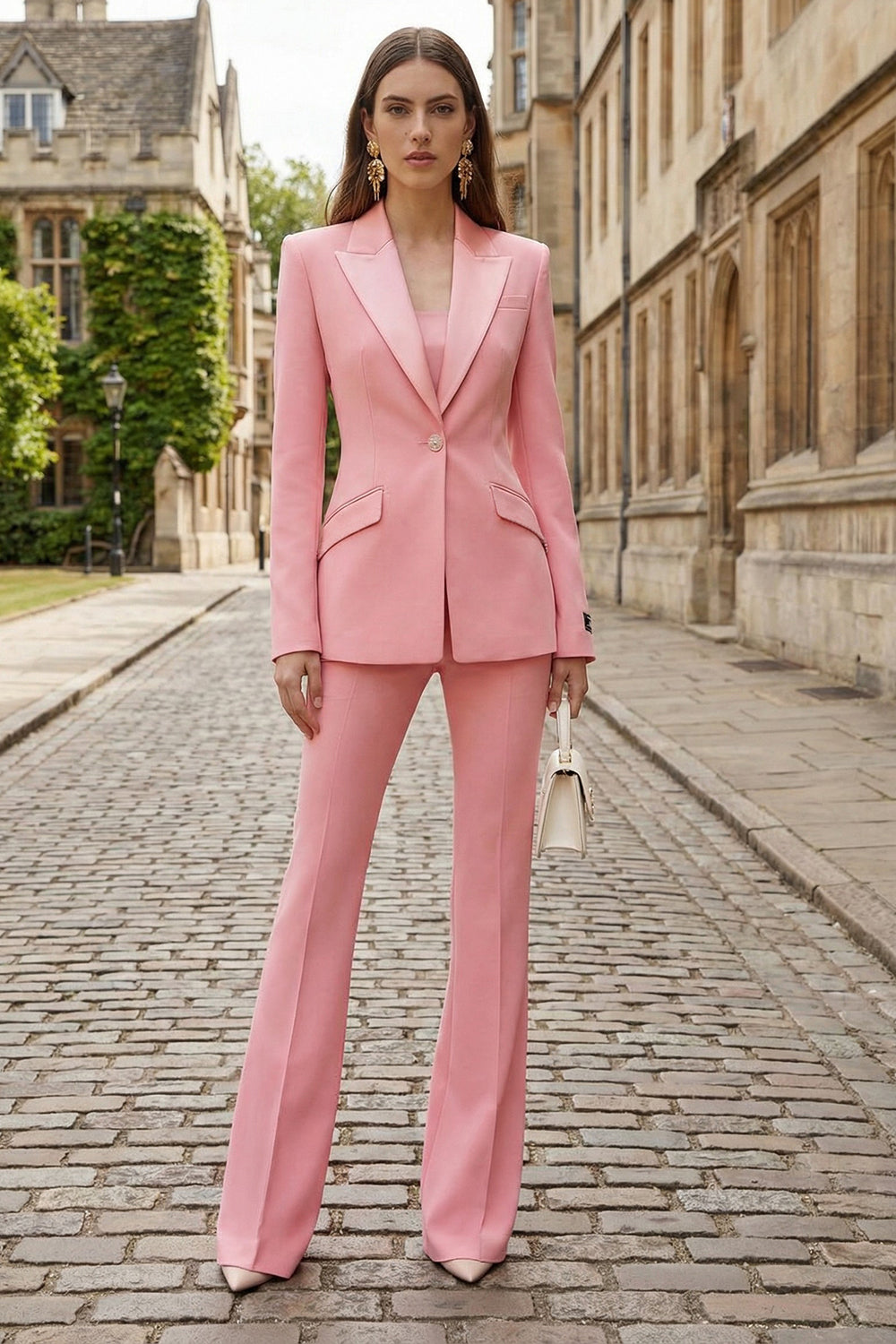 2 Piece Pink Peak Lapel Slim Fit Single Breasted Business Suits