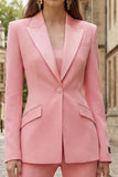 2 Piece Pink Peak Lapel Slim Fit Single Breasted Business Suits