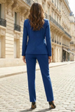 Royal Blue Solid 2 Piece Notched Lapel Single Breasted Business Suits with Sleeves