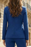 Royal Blue Solid 2 Piece Notched Lapel Single Breasted Business Suits with Sleeves