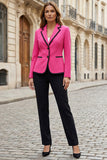 Fuchsia 2 Piece and Black Notched Lapel Single Breasted Business Suits