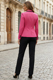 Fuchsia 2 Piece and Black Notched Lapel Single Breasted Business Suits