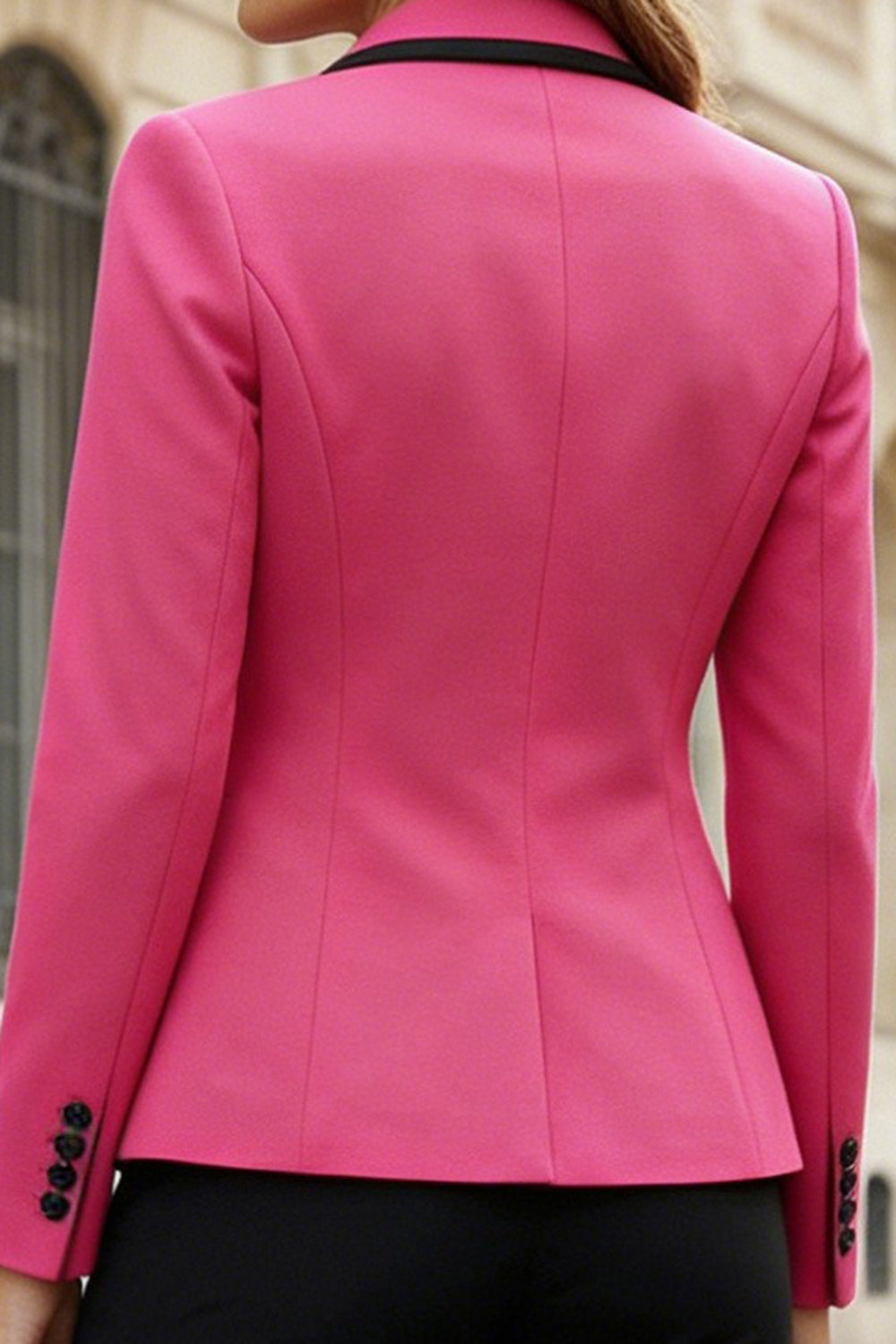 Fuchsia 2 Piece and Black Notched Lapel Single Breasted Business Suits