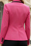 Fuchsia 2 Piece and Black Notched Lapel Single Breasted Business Suits