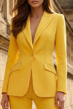 2 Piece Yellow Single Breasted Peak Lapel Wide Leg Business Suits