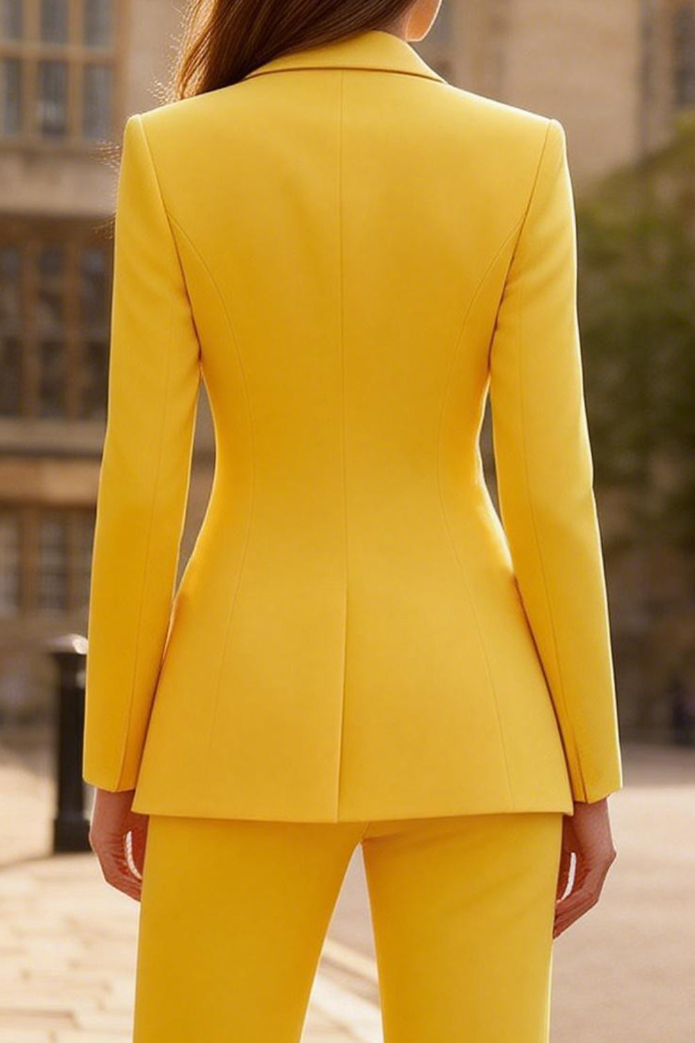 2 Piece Yellow Single Breasted Peak Lapel Wide Leg Business Suits