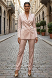 Light Pink 2 Piece Double Breasted Peak Lapel Satin Business Suits