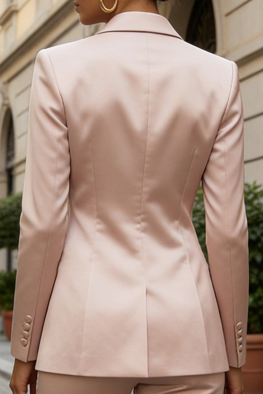 Light Pink 2 Piece Double Breasted Peak Lapel Satin Business Suits