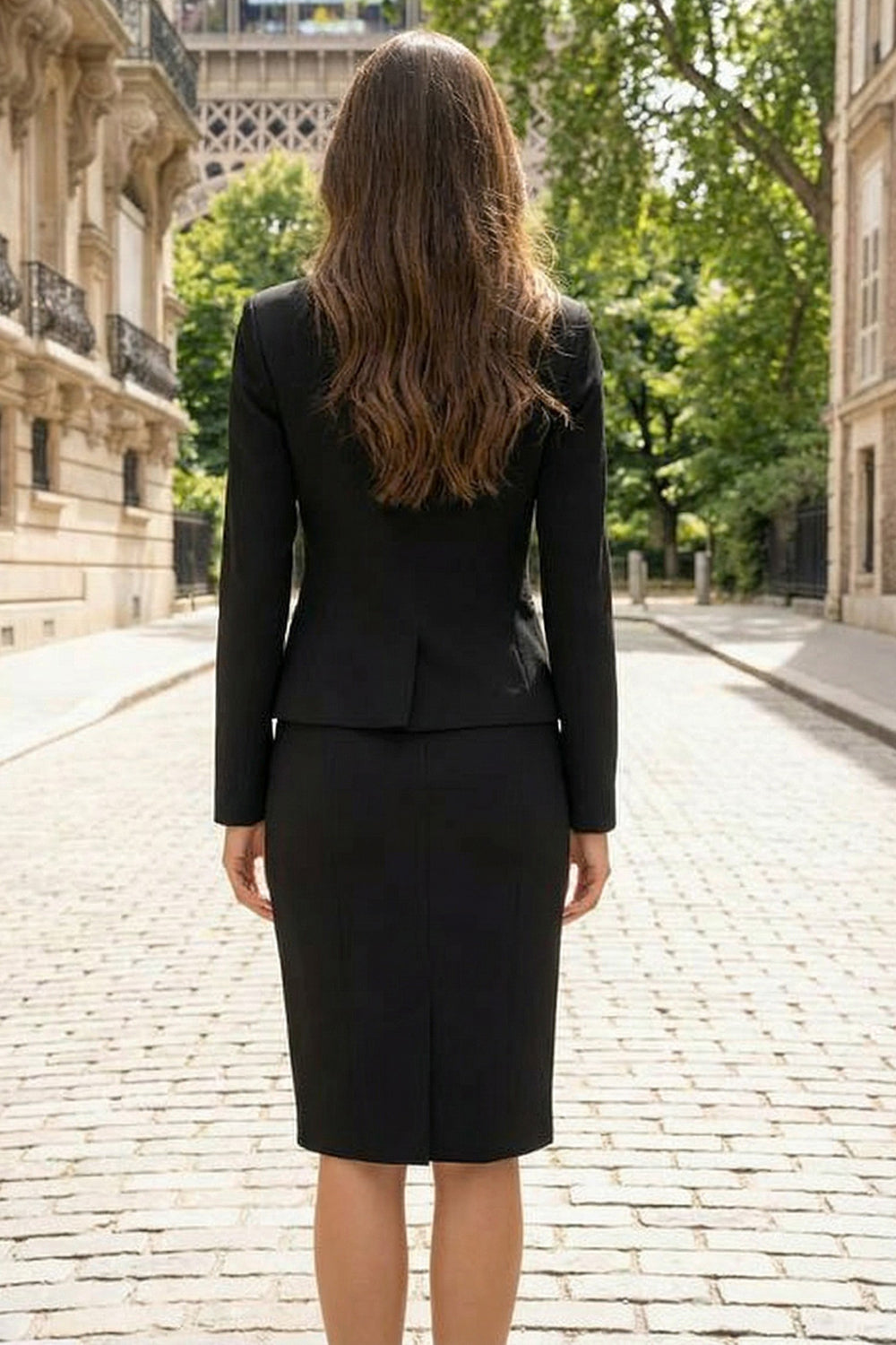 Sky Blue Pencil 2 Piece Single Breasted Business Suits with Slit