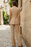 Khaki 2 Piece Single Breasted Sleeveless Business Suits with Pockets
