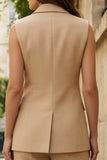 Khaki 2 Piece Single Breasted Sleeveless Business Suits with Pockets