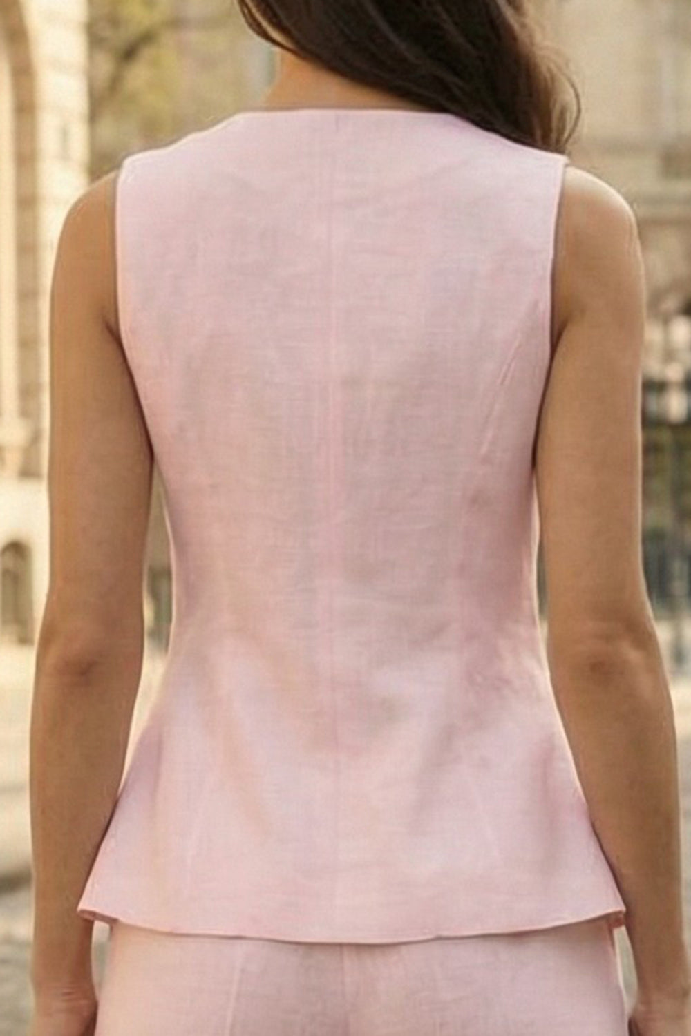 Ivory 2 Piece Round Neck Wide Leg Business Suits with Buttons