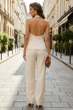 2 Piece Ivory Halter Single Breasted Backless Business Suits