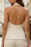 2 Piece Ivory Halter Single Breasted Backless Business Suits