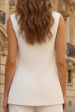 Ivory 2 Piece Single Breasted Notched Lapel Sleeveless Business Suits