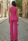 2 Piece Fuchsia V-Neck Single Breasted Business Suits