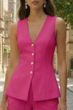 2 Piece Fuchsia V-Neck Single Breasted Business Suits