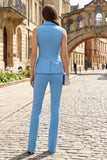 Blue 2 Piece Single Breasted Peak Lapel Sleeveless Business Suits