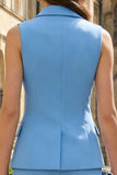 Blue 2 Piece Single Breasted Peak Lapel Sleeveless Business Suits